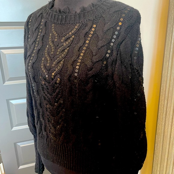 NWT EXPRESS Romantic Renaissance style sleeve sequin embellished sweater Blk SM - Picture 5 of 6
